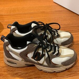 New Balance Women's Sneakers in White, Brown, and Black